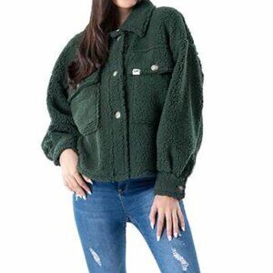 Lee® Women's Long Sleeve Cropped Sherpa Shirt Jacket Size XL Color Thyme
